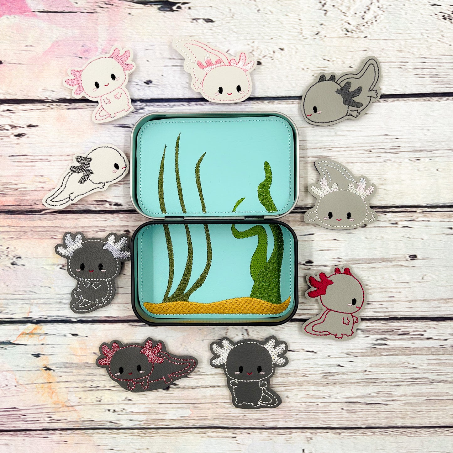 Melanoid Axolotls Tin Play Set