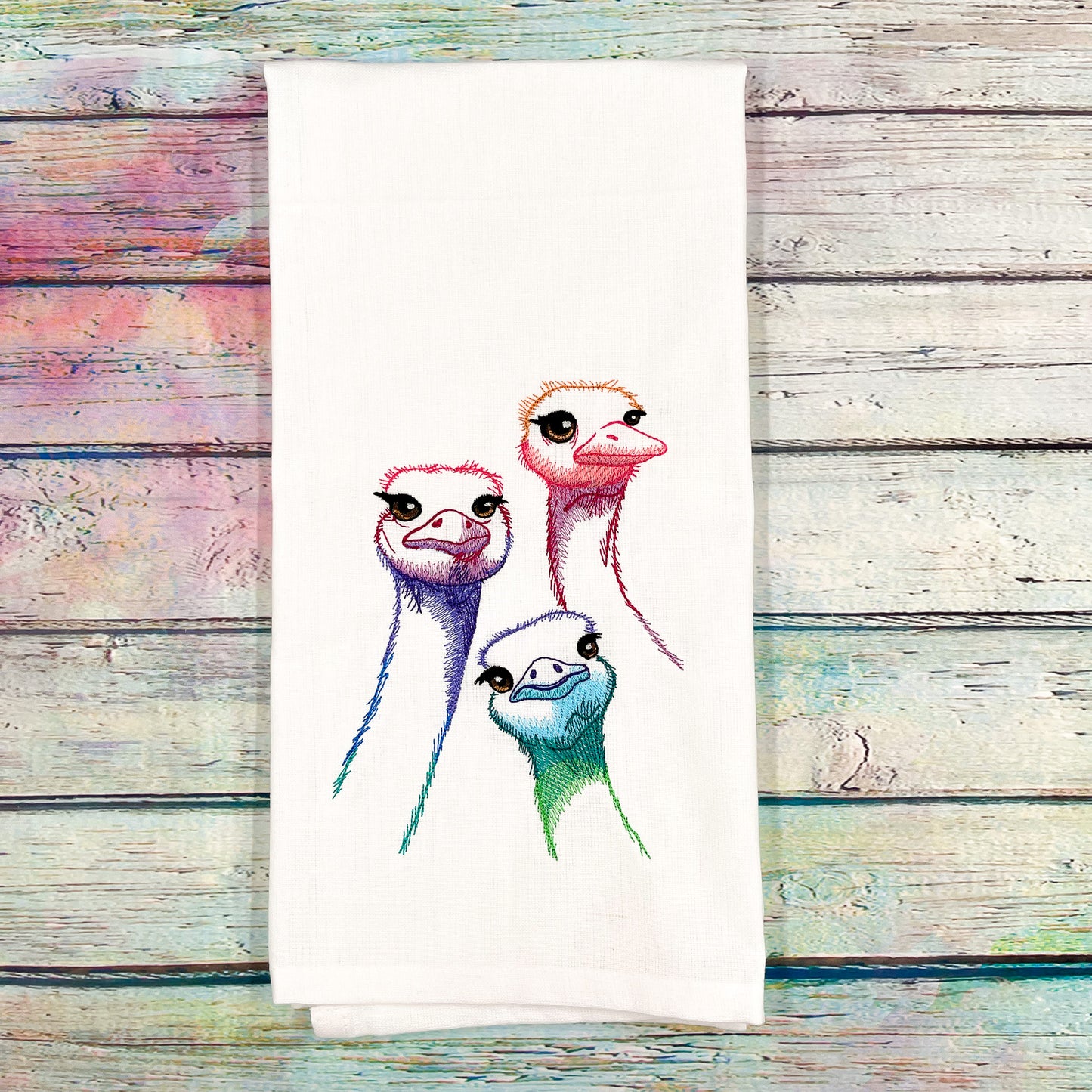 Rainbow Ostriches Kitchen Towel