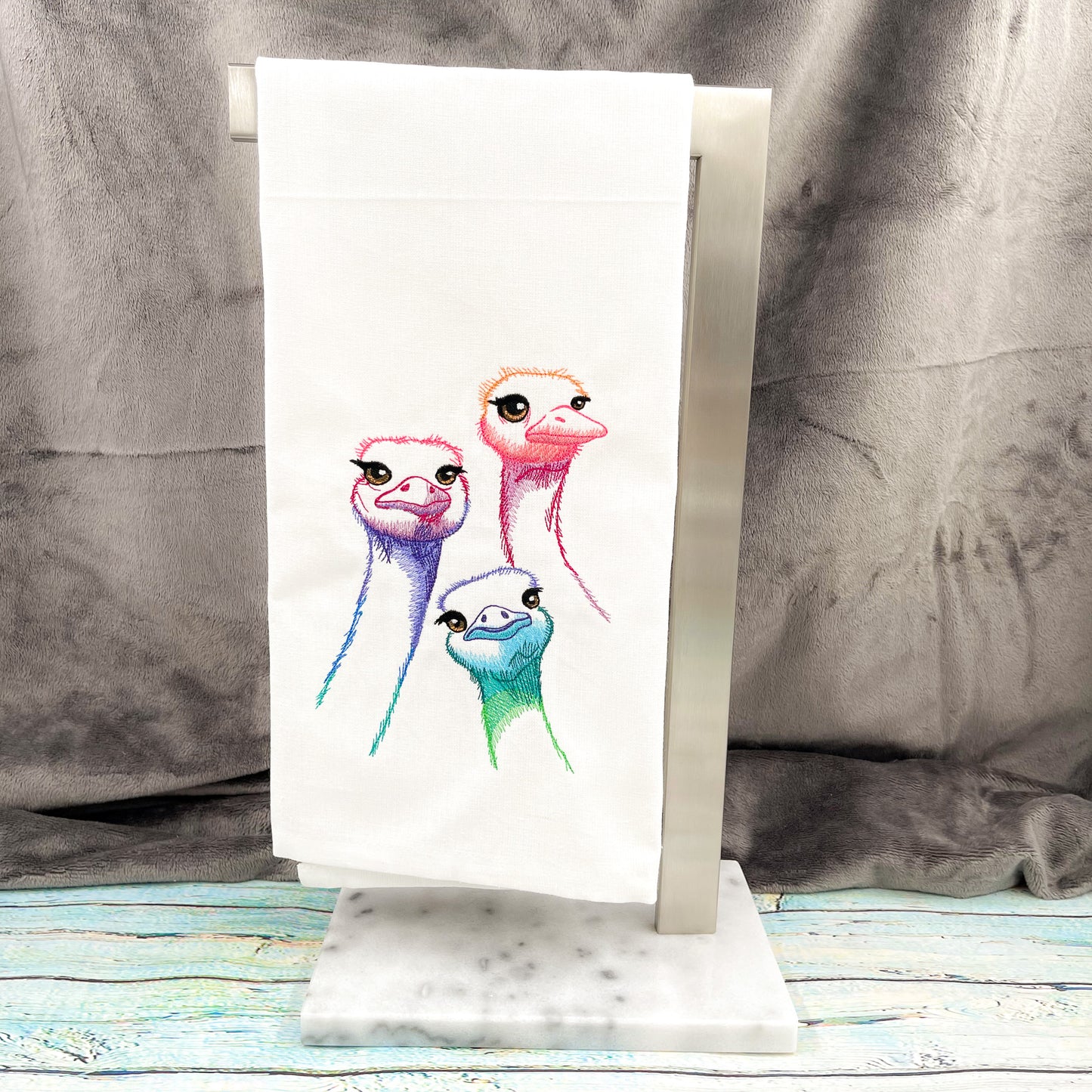 Rainbow Ostriches Kitchen Towel
