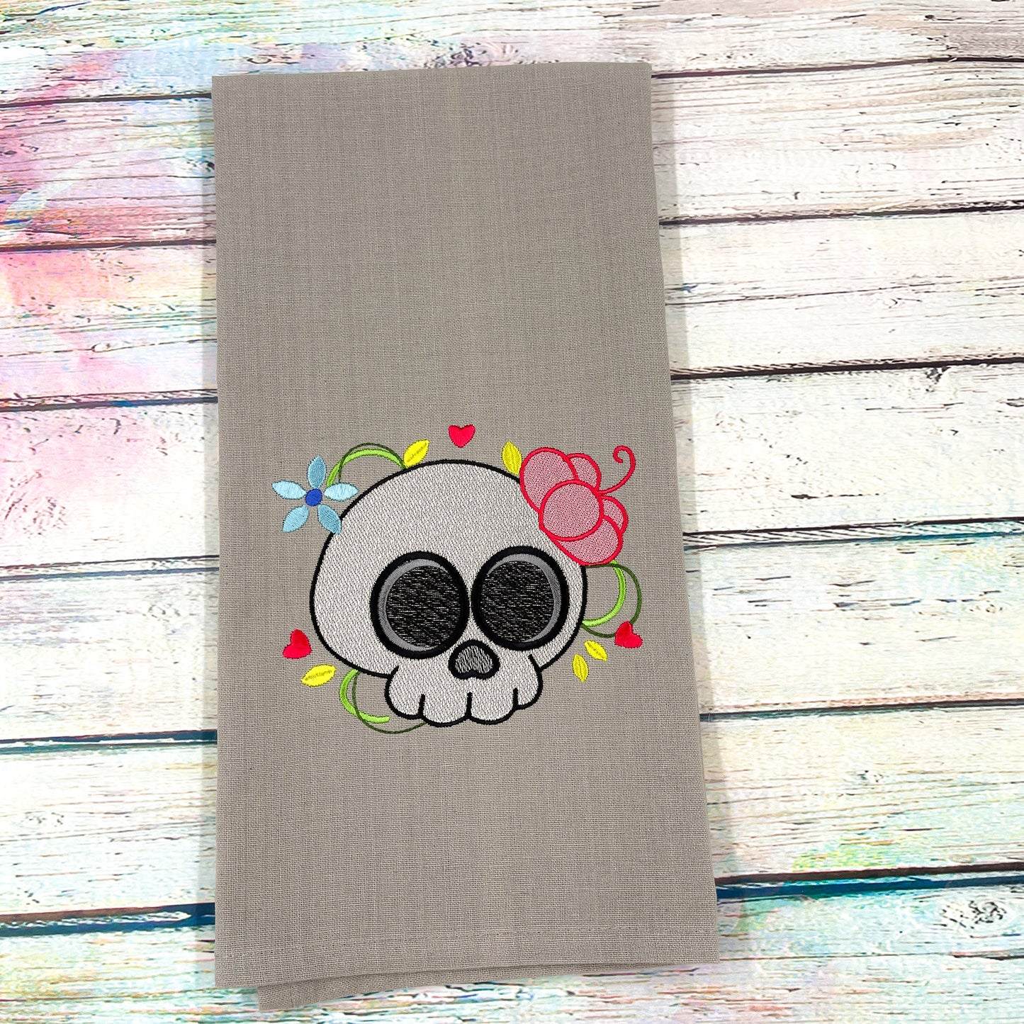 Skull with Flowers Kitchen Tea Towel