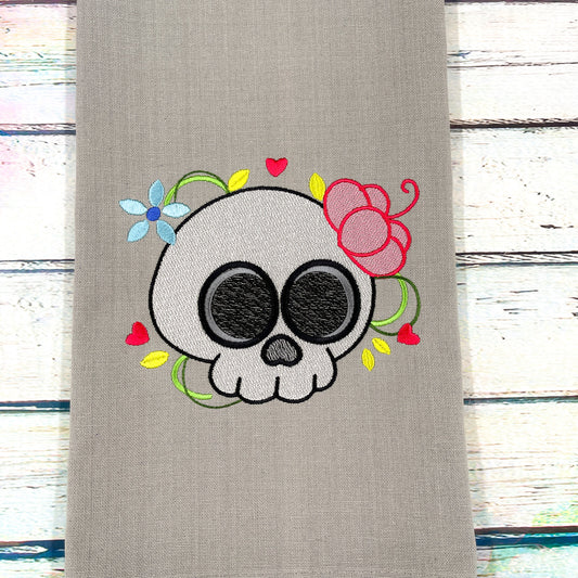 Skull with Flowers Kitchen Tea Towel