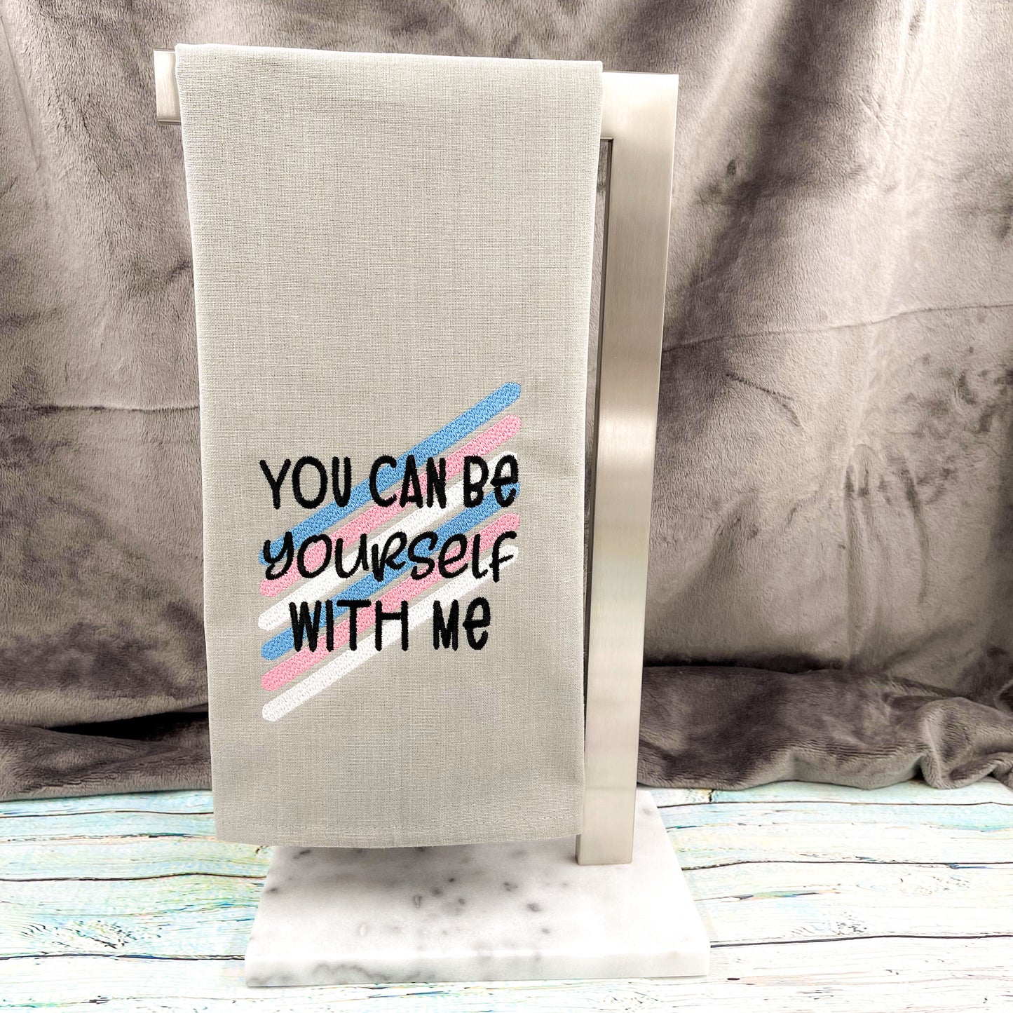 You Can Be Yourself with Me Trans Pride Flag Kitchen Tea Towel